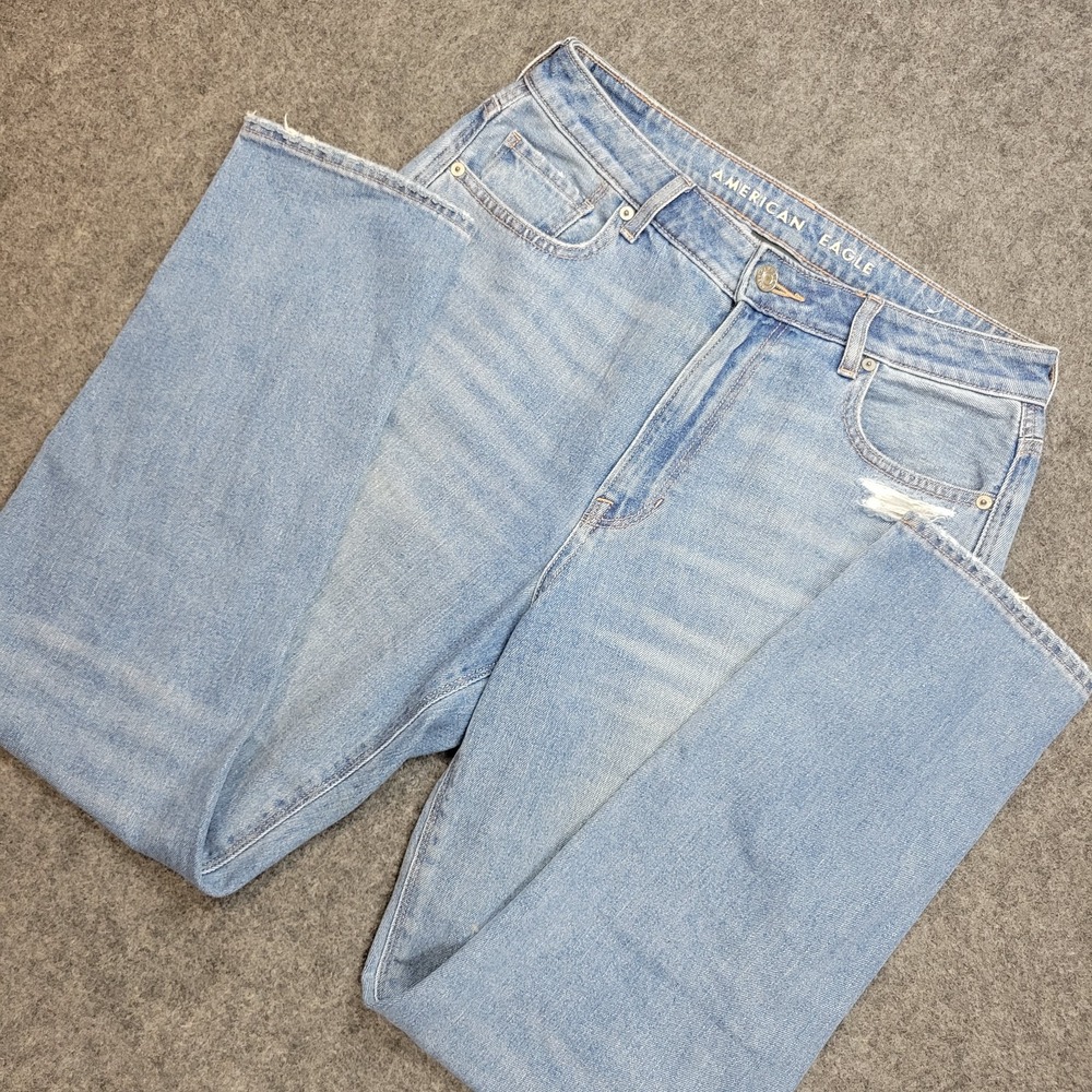 American Eagle Jeans Womens 10R Blue Denim Distressed Mom Straight Leg Grunge